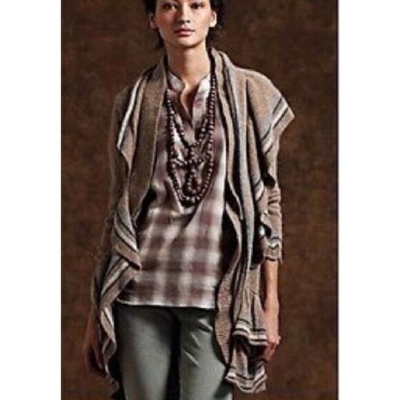 Sparrow Anthropologie Y2K Boho Wool Blend Beige Ruffle Open Front Cardigan Med - Picture 1 of 11